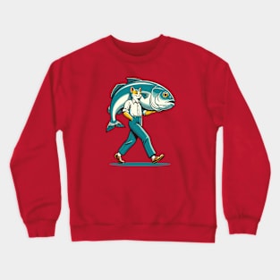 Cat carrying a large fish Crewneck Sweatshirt